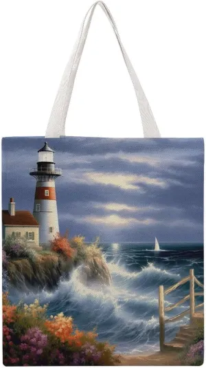 Grocery Bags Lighthouse Bag for Women Lightweight Beach Bag Shoulder Bags for Travel Shopping Work Handbag
