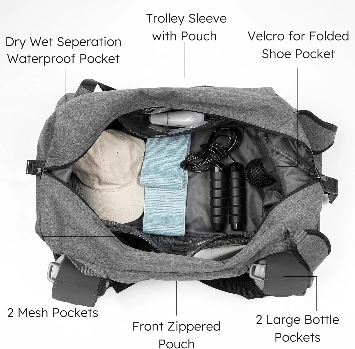 Gym Bag for Men with 2 Upgraded Bottle Holders Convertible Duffle Bag and Gym Backpack Waterproof Sports Bags with Shoes Compartment and Wet Pocket - Grey