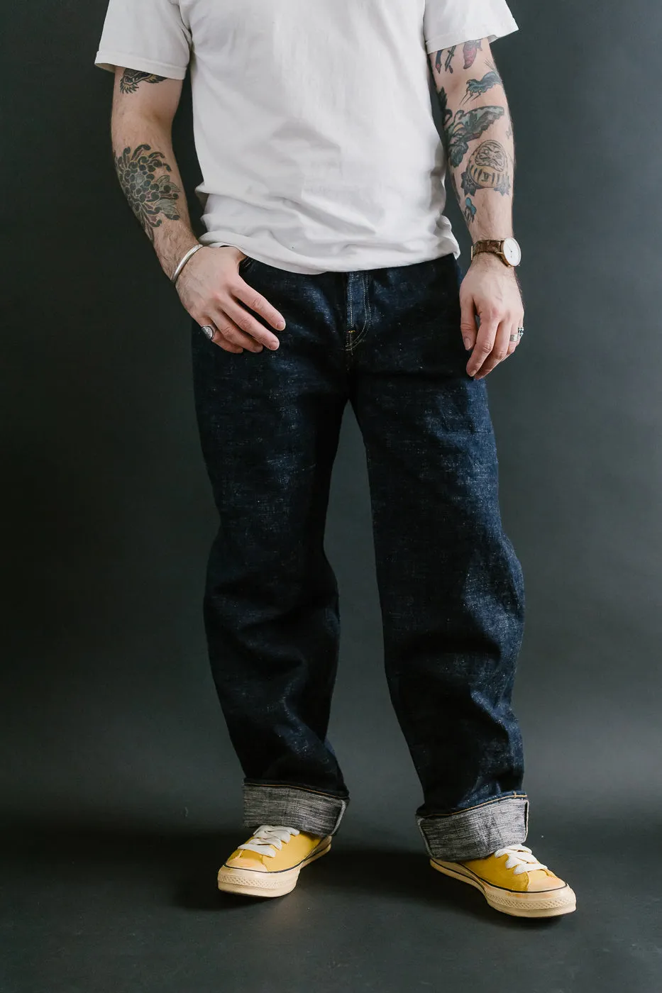 GZ-15HRJ-0510SB - 15oz Slub Yarn Heritage Fit Cinch Back Selvedge Jeans - Indigo