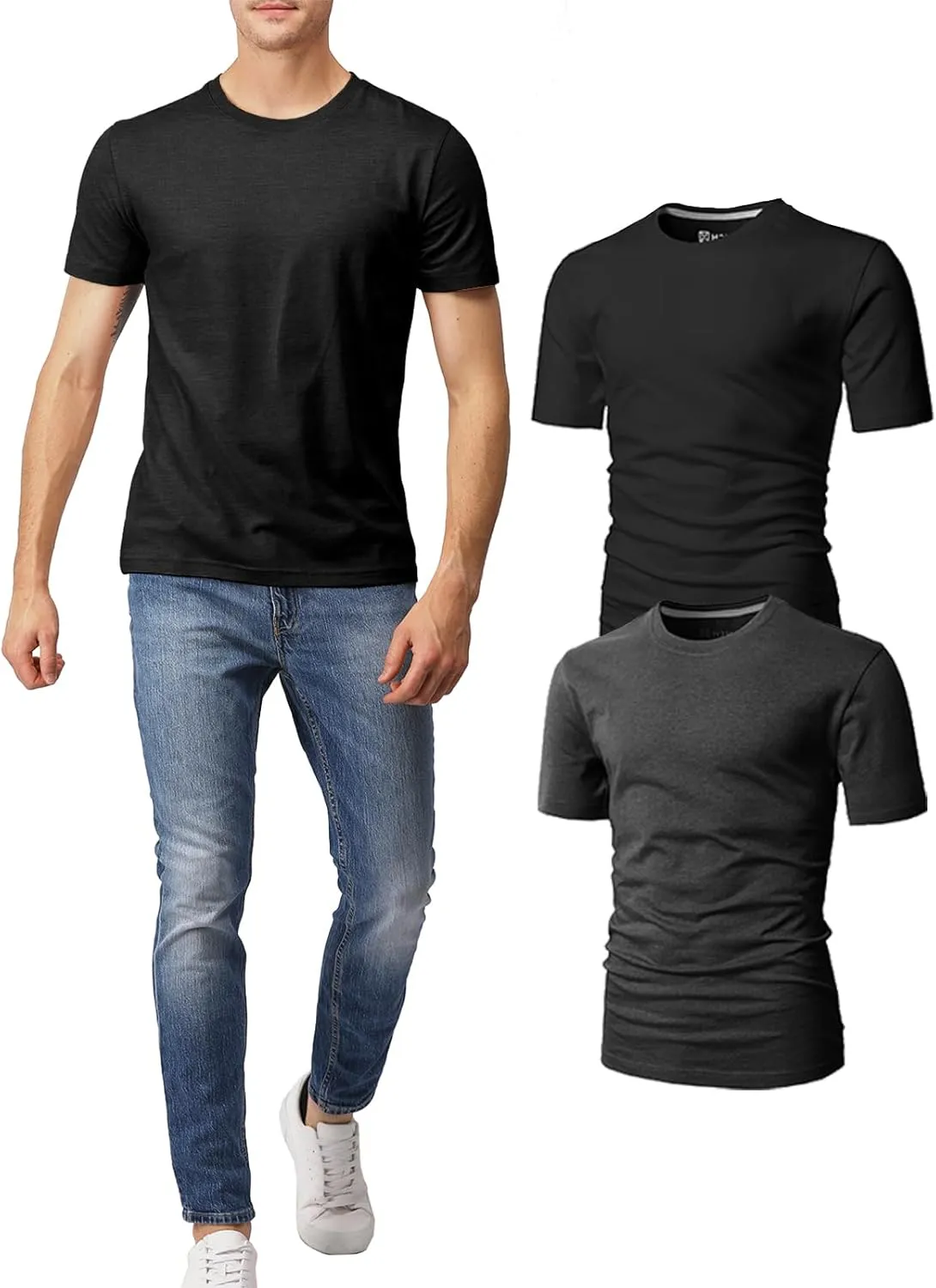 H2H Mens Slime Short Sleeve T-Shirts (V Neck/Crew Neck Multipack) Size XS to 3XL