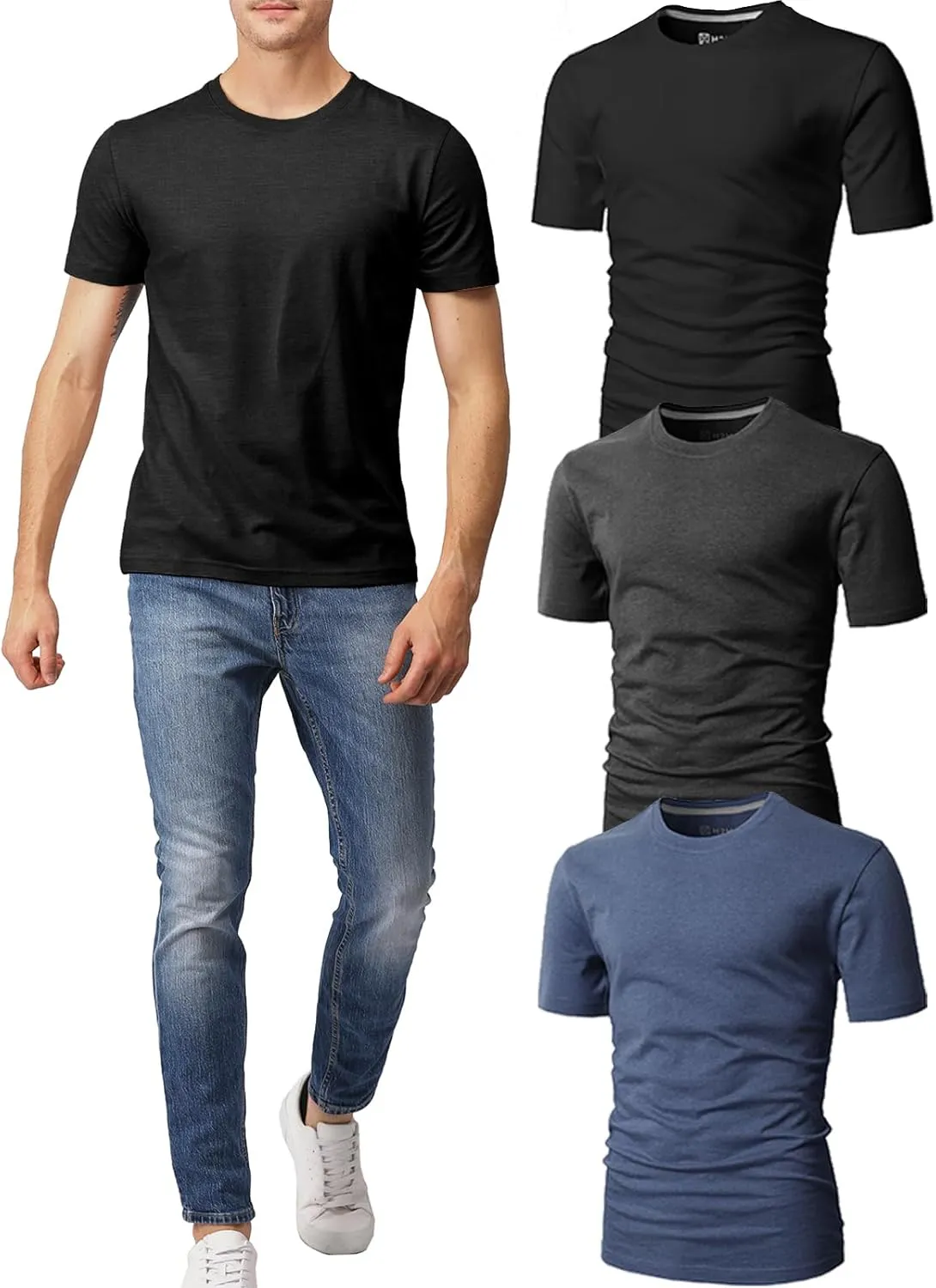 H2H Mens Slime Short Sleeve T-Shirts (V Neck/Crew Neck Multipack) Size XS to 3XL