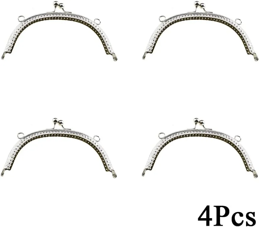 Hahiyo 16.5cm Length Half Round Frame Kiss Clasp Smooth Grip Action Close Securely Neutral Appearance Metal Decorative Buckle Lock Hasp Silver 4 PCS for DIY Craft Wallets Bags