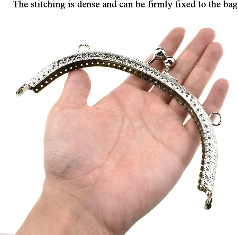 Hahiyo 16.5cm Length Half Round Frame Kiss Clasp Smooth Grip Action Close Securely Neutral Appearance Metal Decorative Buckle Lock Hasp Silver 4 PCS for DIY Craft Wallets Bags