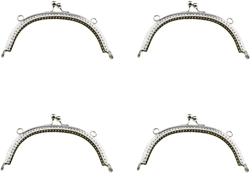 Hahiyo 16.5cm Length Half Round Frame Kiss Clasp Smooth Grip Action Close Securely Neutral Appearance Metal Decorative Buckle Lock Hasp Silver 4 PCS for DIY Craft Wallets Bags