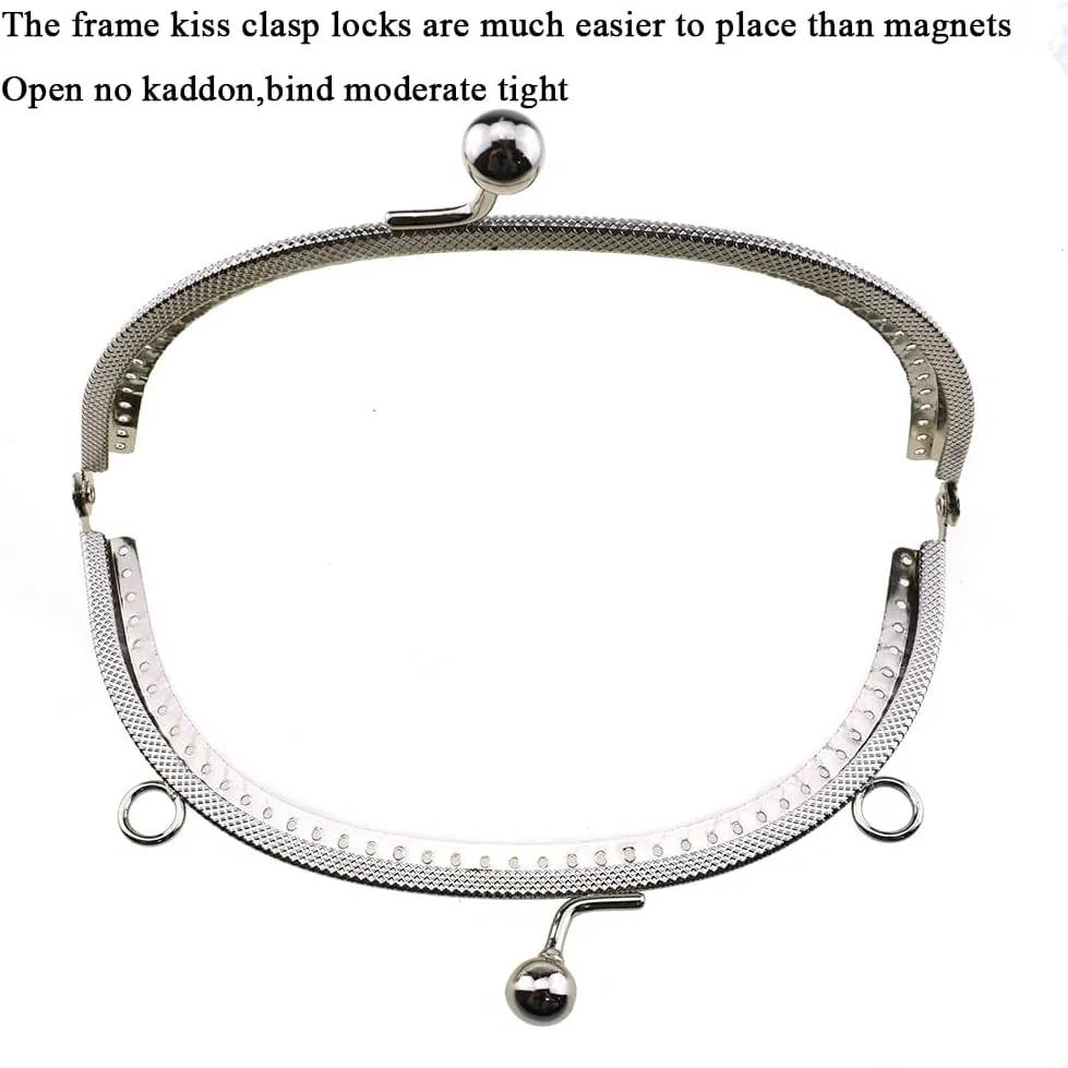 Hahiyo 16.5cm Length Half Round Frame Kiss Clasp Smooth Grip Action Close Securely Neutral Appearance Metal Decorative Buckle Lock Hasp Silver 4 PCS for DIY Craft Wallets Bags