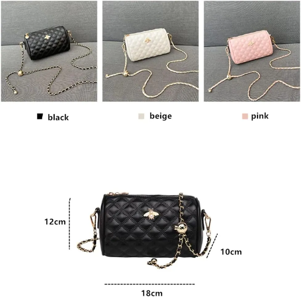 Hanbella Crossbody Purse for Women - Cute Quilted Leather Shoulder Bag with Gold Chain Strap for Teen Girls - Womens Clutch