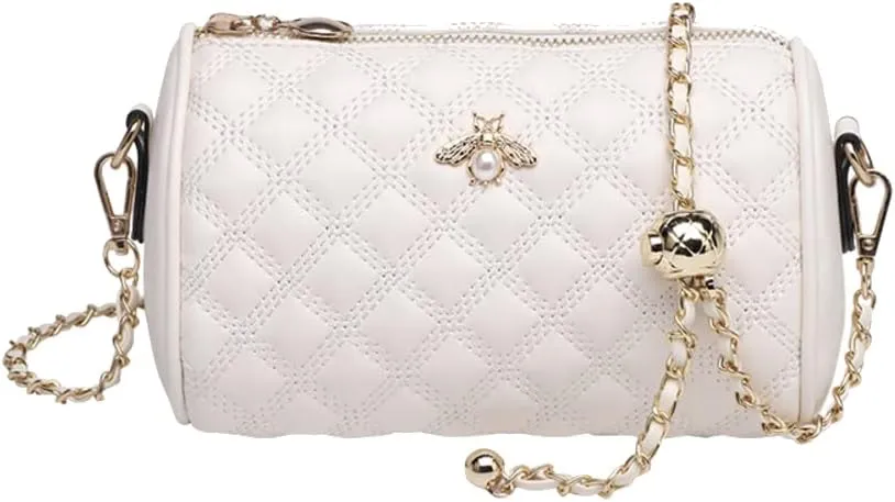 Hanbella Crossbody Purse for Women - Cute Quilted Leather Shoulder Bag with Gold Chain Strap for Teen Girls - Womens Clutch