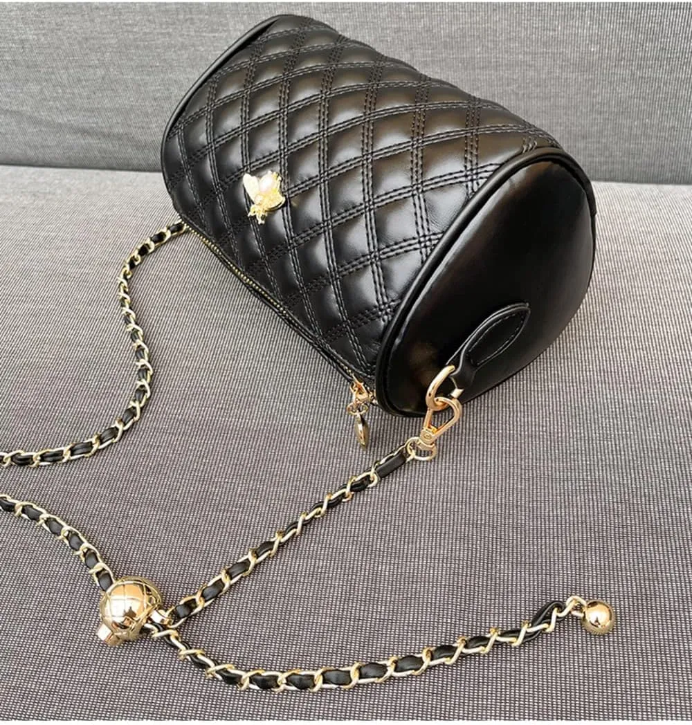Hanbella Crossbody Purse for Women - Cute Quilted Leather Shoulder Bag with Gold Chain Strap for Teen Girls - Womens Clutch