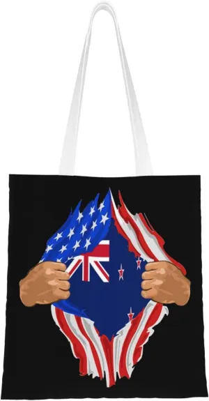 Hand Tear Flag Of New Zealand Tote Bag for Women Canvas Shopping Bags Reusable Beach Bag Grocery Bags Tote Shoulder Bag Gift Bags