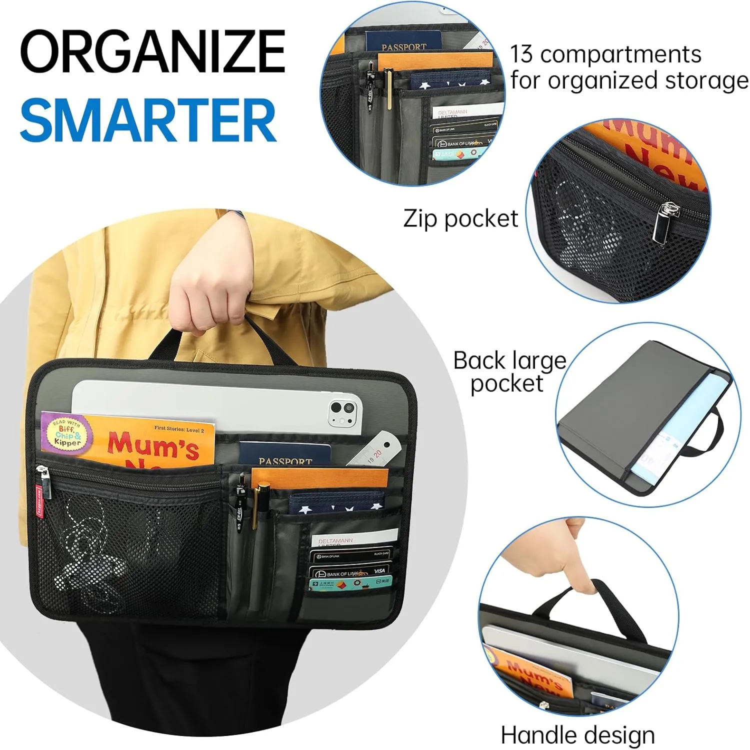 Handbag Briefcase Insert Organizer for Work Bussiness Office Document Laptop Storage Organizer (S, Grey)