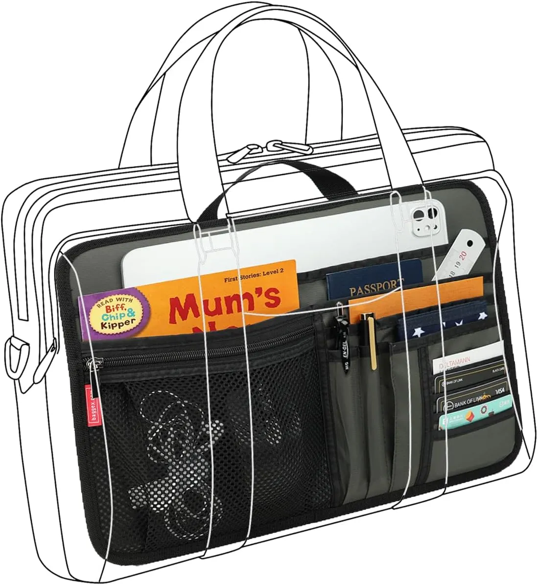 Handbag Briefcase Insert Organizer for Work Bussiness Office Document Laptop Storage Organizer (S, Grey)