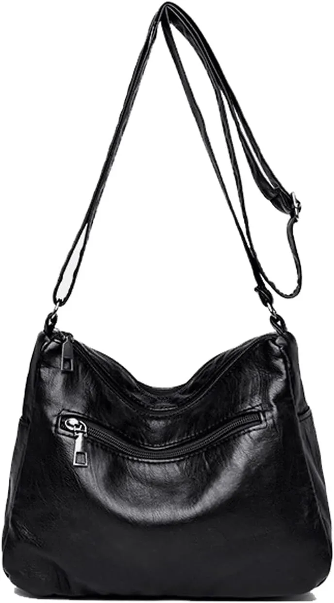 Handbag Shoulder Bag Soft Leather Shoulder Bag, Large Capacity Portable Solid Color Simple Messenger Bag (Blue)