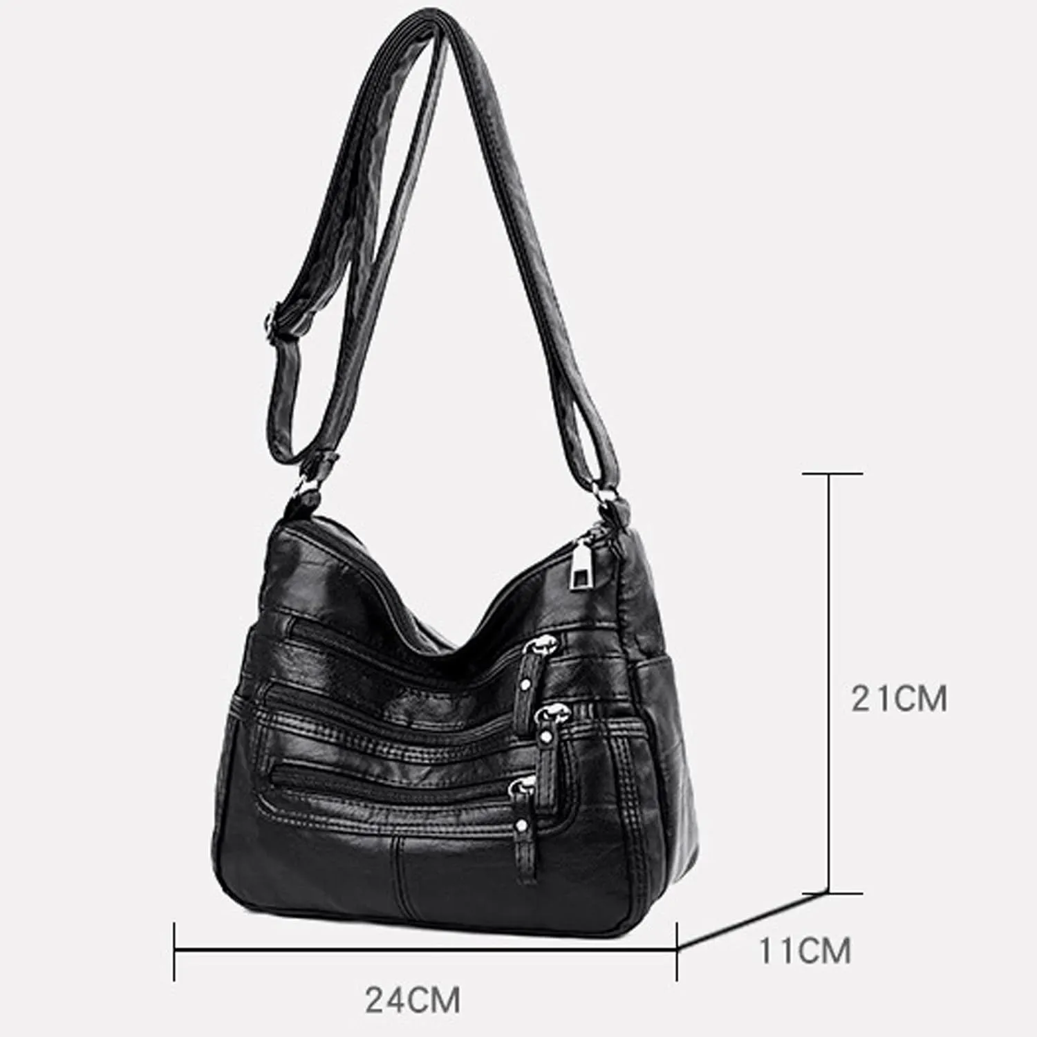 Handbag Shoulder Bag Soft Leather Shoulder Bag, Large Capacity Portable Solid Color Simple Messenger Bag (Blue)