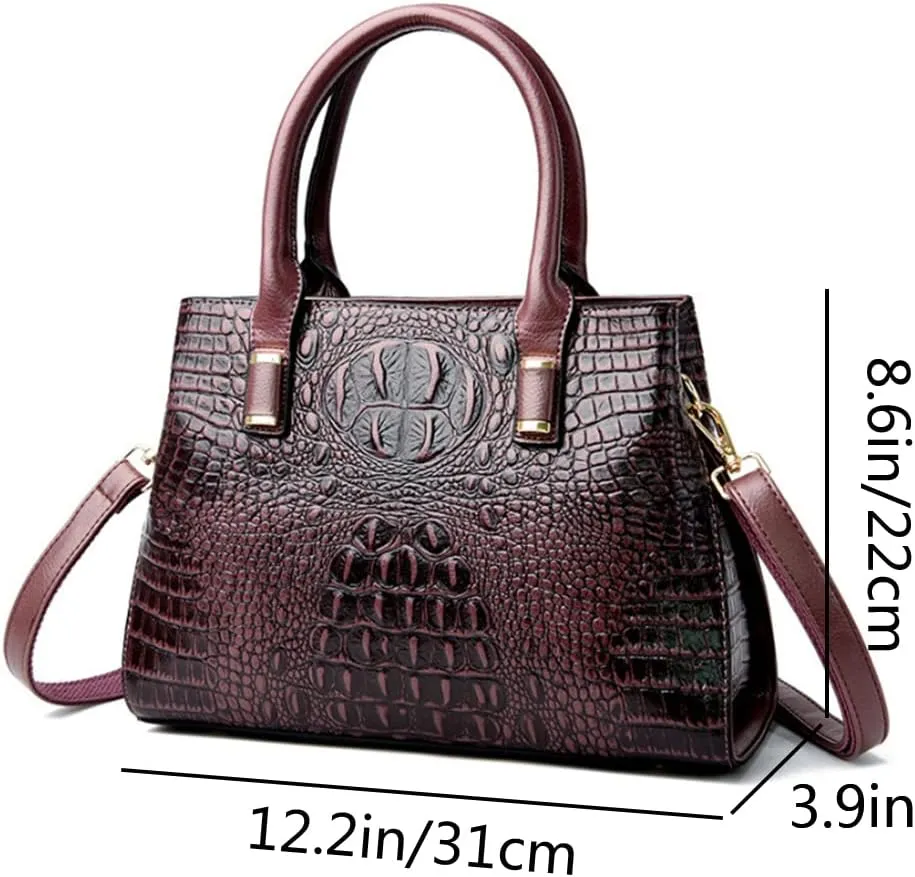 Handbag Tote Purse for Women Crocodile Pattern Embossed Top-handle Satchel Fuax Leather Shoulder Bag