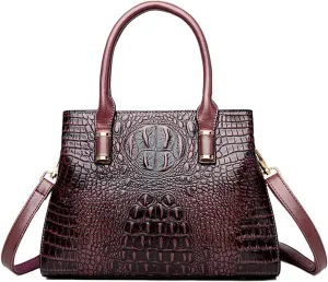 Handbag Tote Purse for Women Crocodile Pattern Embossed Top-handle Satchel Fuax Leather Shoulder Bag