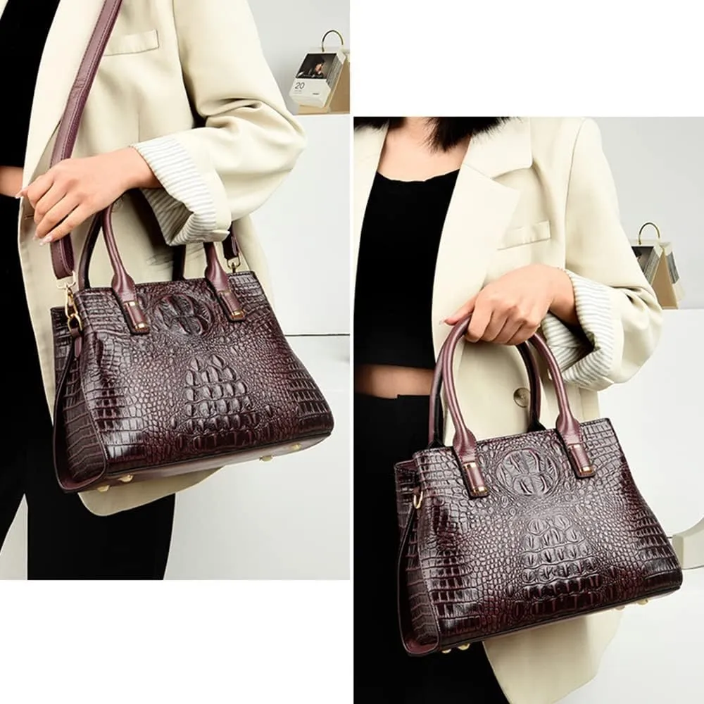 Handbag Tote Purse for Women Crocodile Pattern Embossed Top-handle Satchel Fuax Leather Shoulder Bag