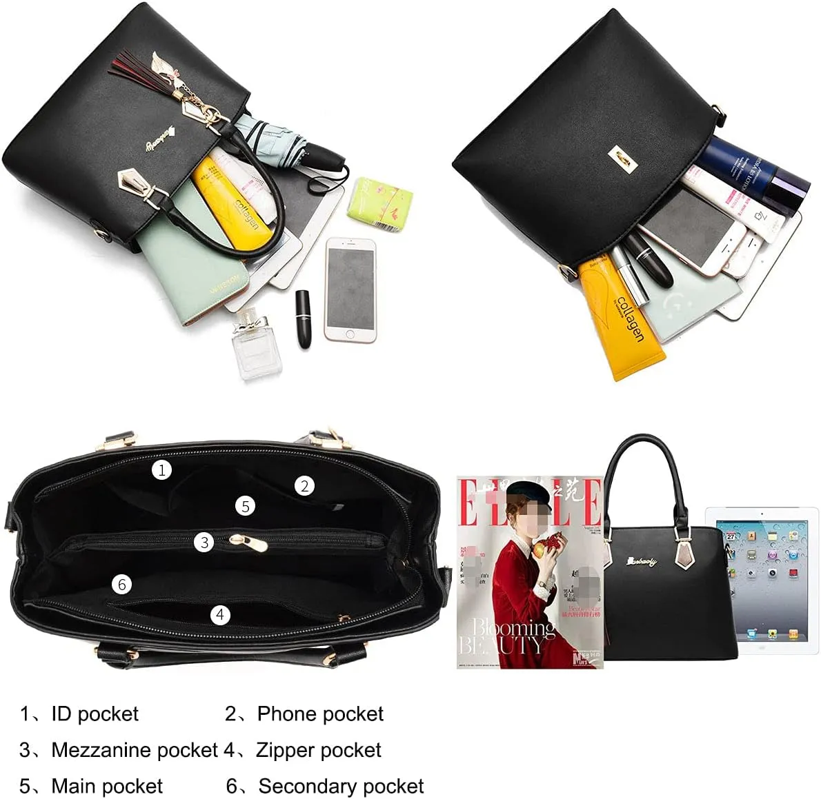 Handbags for Women Shoulder Bags Tote Satchel 2pcs Purse Set Tassel Crossbody Bags