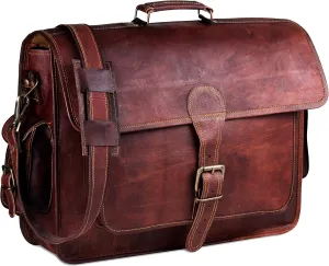 Handmade Vintage Rustic Leather Messenger Bag, 18 Inch Laptop Bag, Briefcase, Computer Bag, Satchel for Men | Carry It All with Ease! Easy Open Push Lock