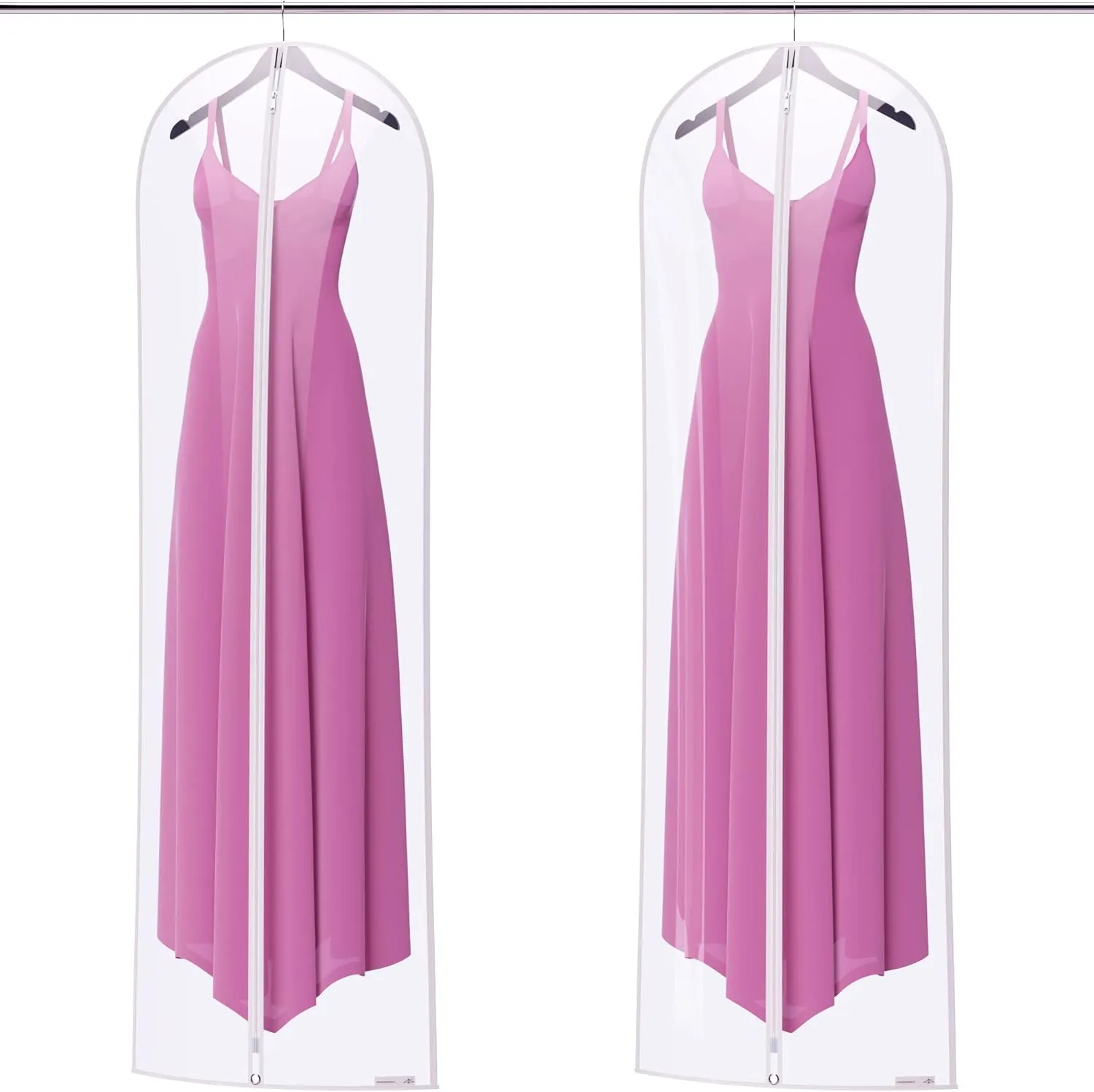 HANGERWORLD Pack of 2 Clear 72" Long Gown Storage Bags for Wedding Dress and Gown, Showerproof Plastic Garment Cover with Full Length Zipper