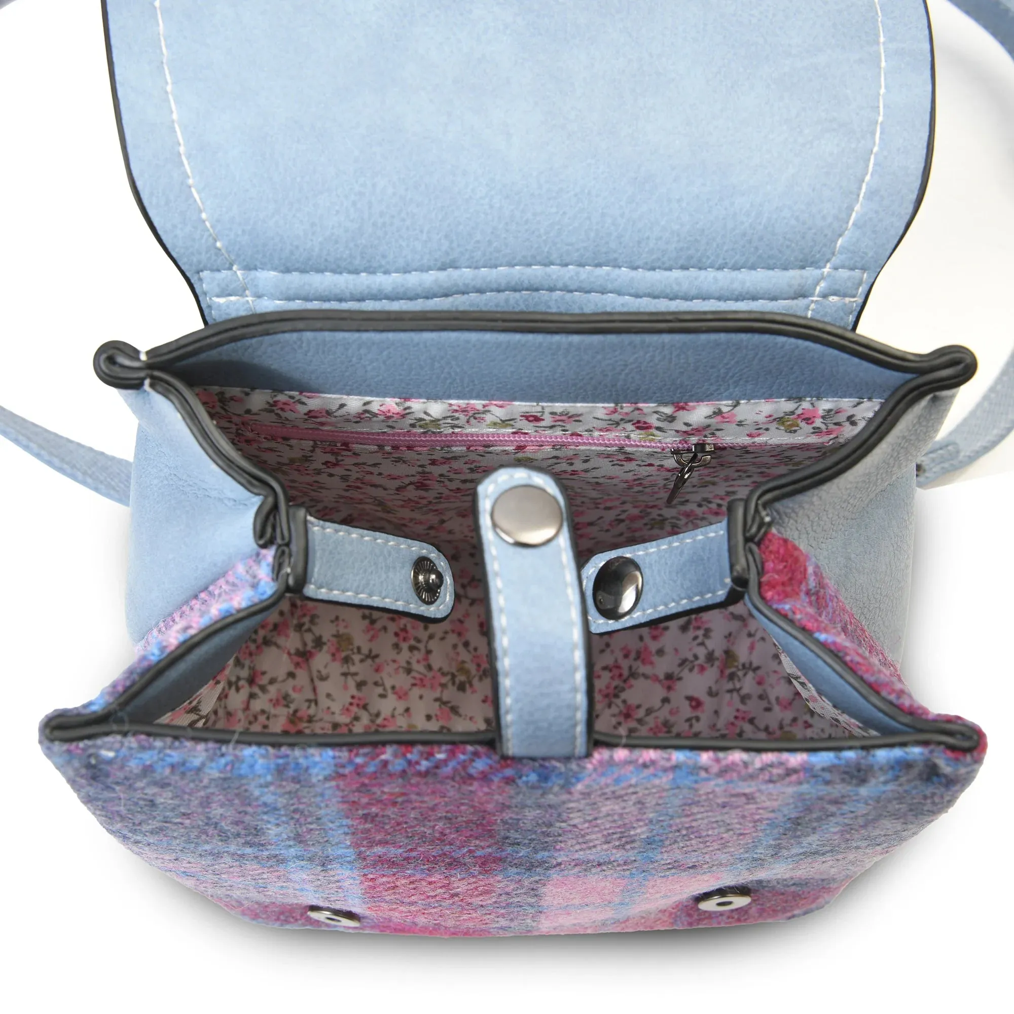 Harris Tweed Mini Jura Backpack - Pink and Blue Tartan