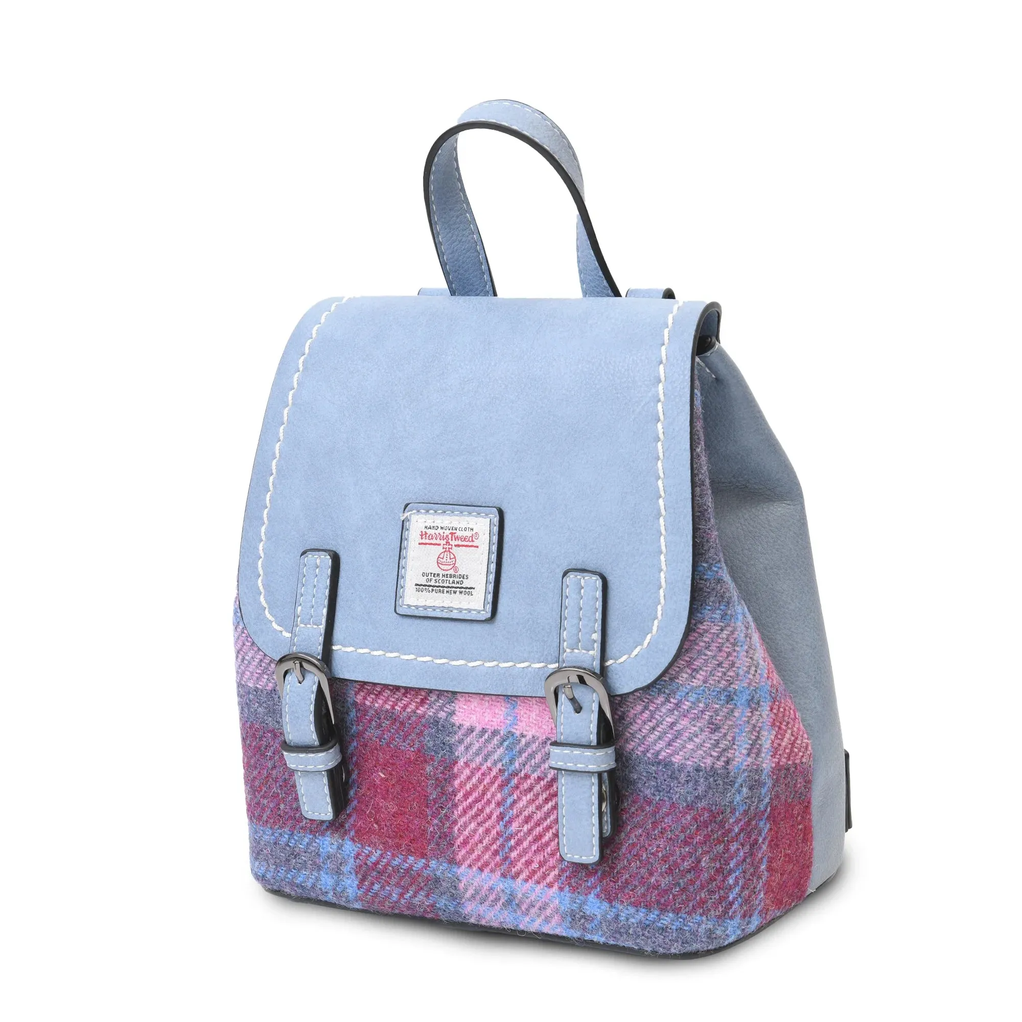 Harris Tweed Mini Jura Backpack - Pink and Blue Tartan