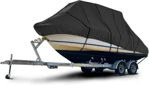Heavy Duty T Top Hard Top Boat Cover, Marine Grade Solution-Dyed Polyester, UV Treated, Water Resistant, Fade Resistant, Tear Resistant Black Color 32 feet to 34 feet Long, 120" Wide