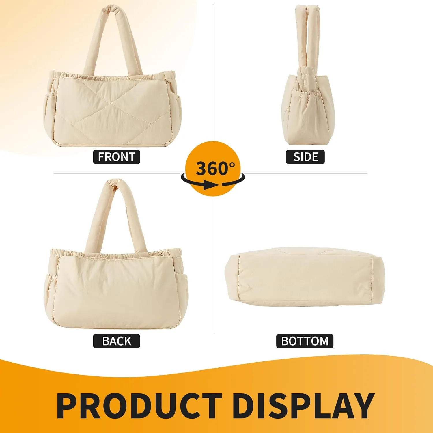Herald Puffer Tote Bag for Women, Quilted Large Crossbody Shoulder Purse Handbag with Laptop Compartment & Multi Pocket
