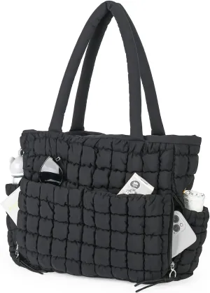 Herald Quilted Puffer Tote Bag for Women, Bubble Puffy Handbag with Compartments, Shoulder Purse for Work Travel Gym
