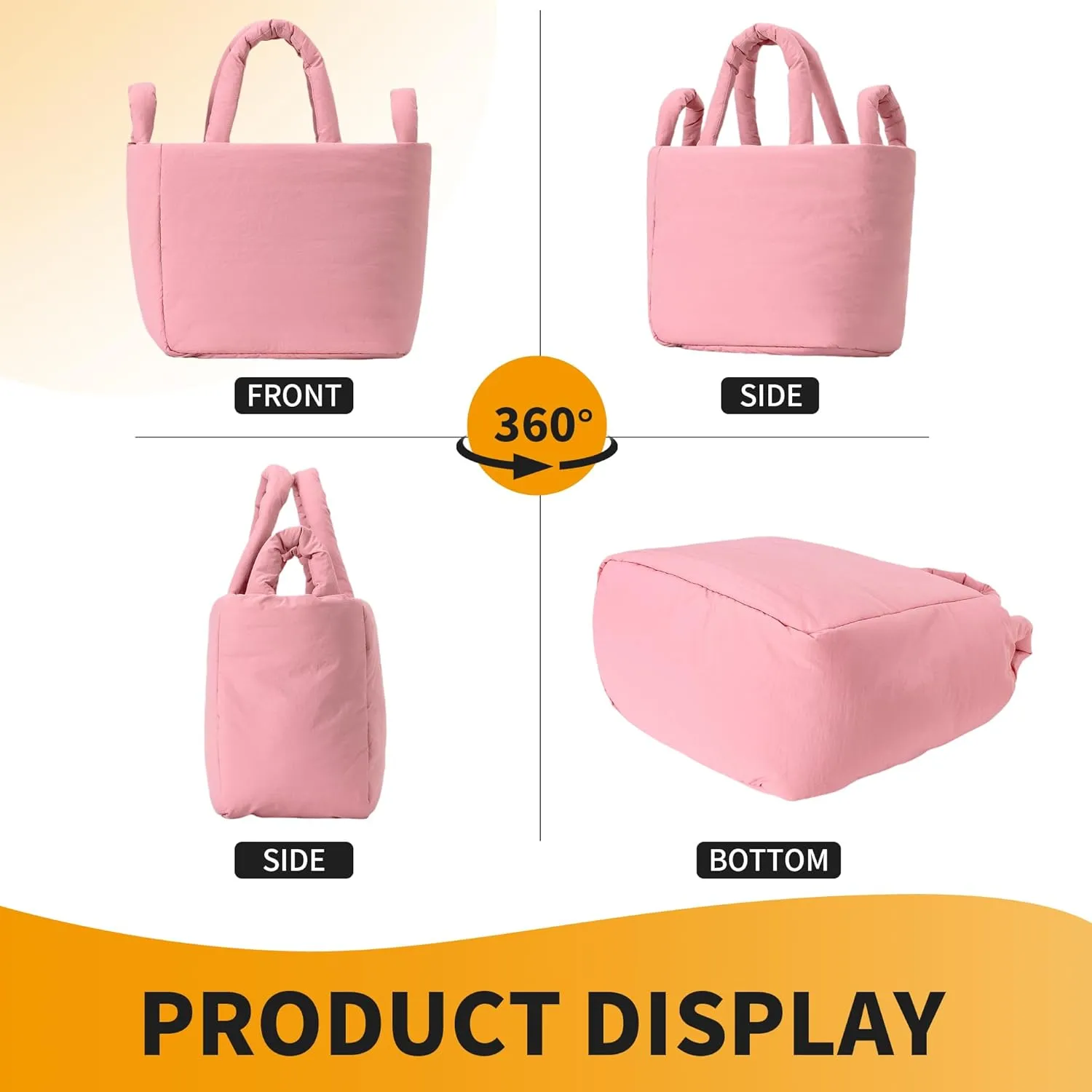 Herald Soft Puffer Tote Bag for Women, Lightweight Puffy Shoulder Purse Satchel Top-Handle Handbag with Adjustable Strap