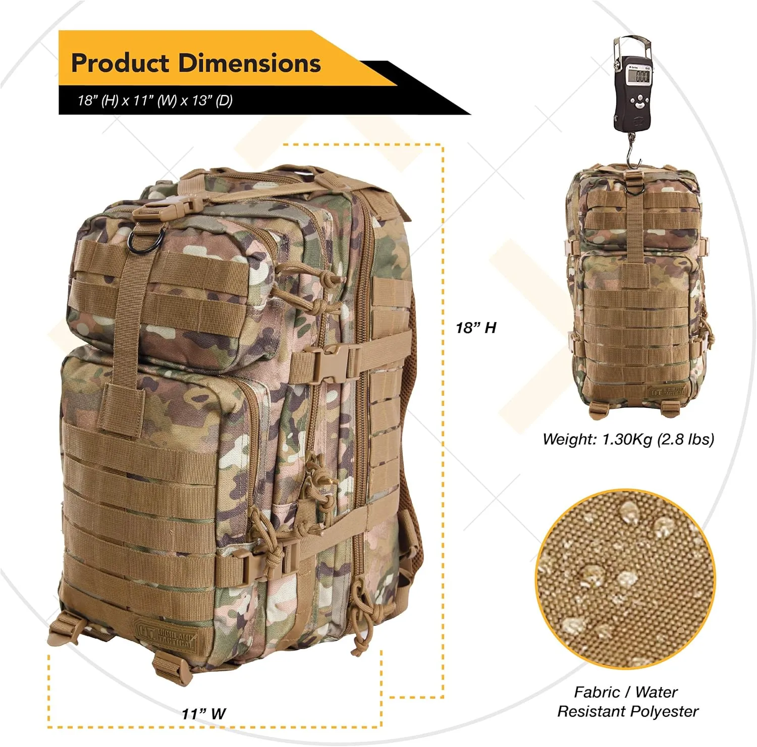 Highland Tactical Men's Vantage Tactical Backpack, Black, One Size