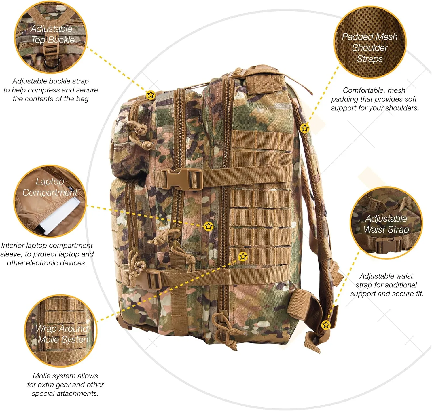 Highland Tactical Men's Vantage Tactical Backpack, Black, One Size