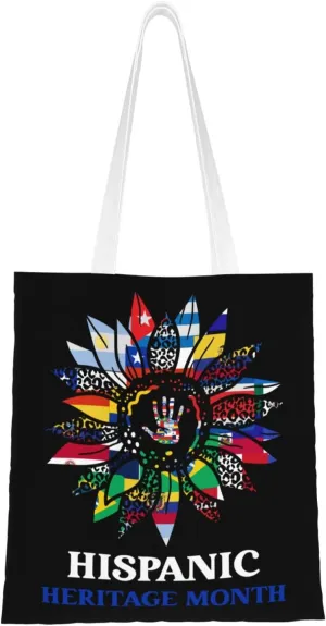 Hispanic Heritage Month Tote Bag for Women Canvas Shopping Bags Reusable Beach Bag Grocery Bags Tote Shoulder Bag Gift Bags