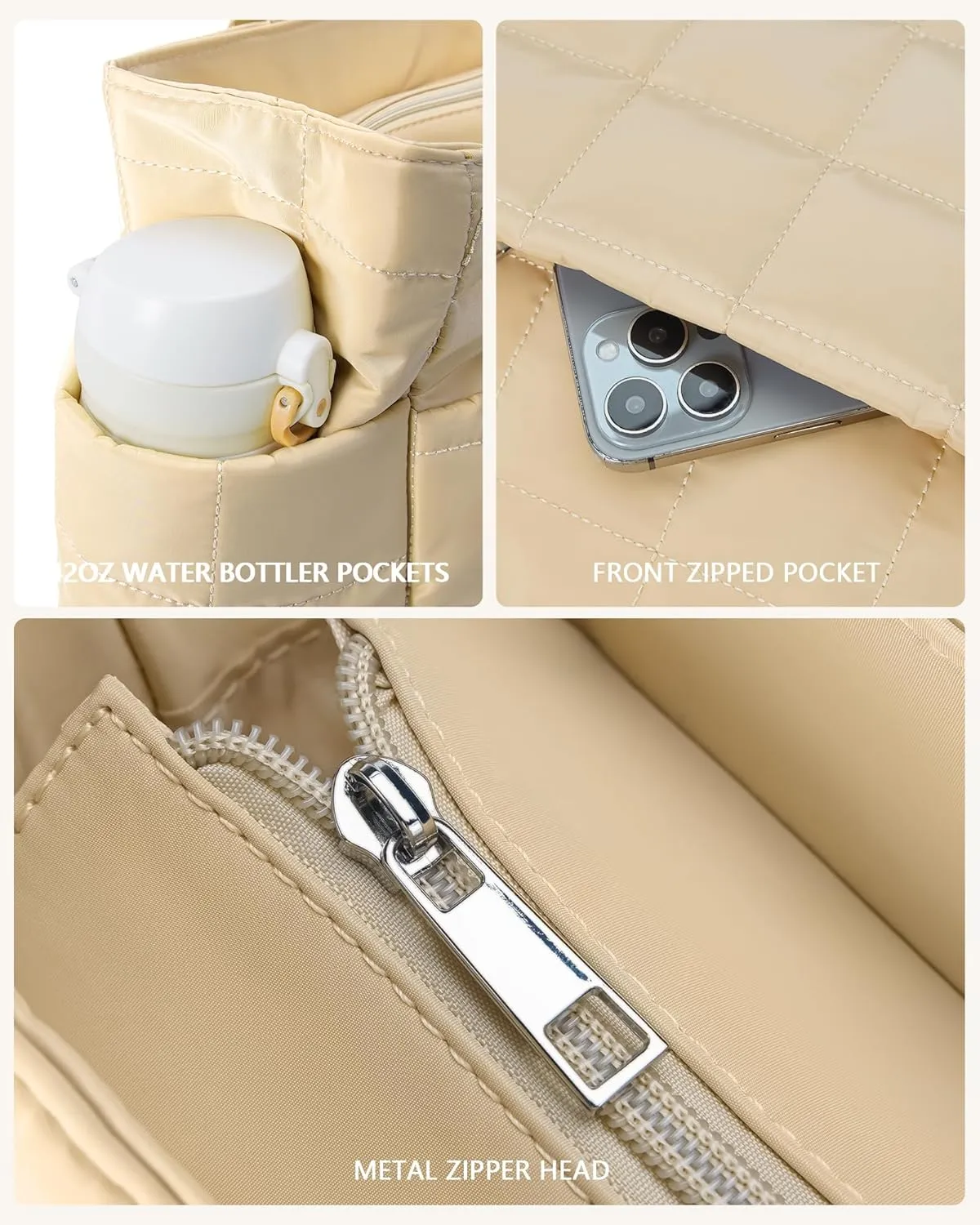 HKCLUF Quilted Puffer Tote Bag for Women 20L Lightweight Waterproof Large Work Travel Gym Tote Bag with Laptop Compartment