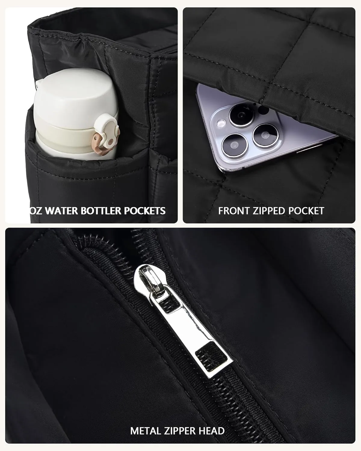 HKCLUF Quilted Puffer Tote Bag for Women 20L Lightweight Waterproof Large Work Travel Gym Tote Bag with Laptop Compartment