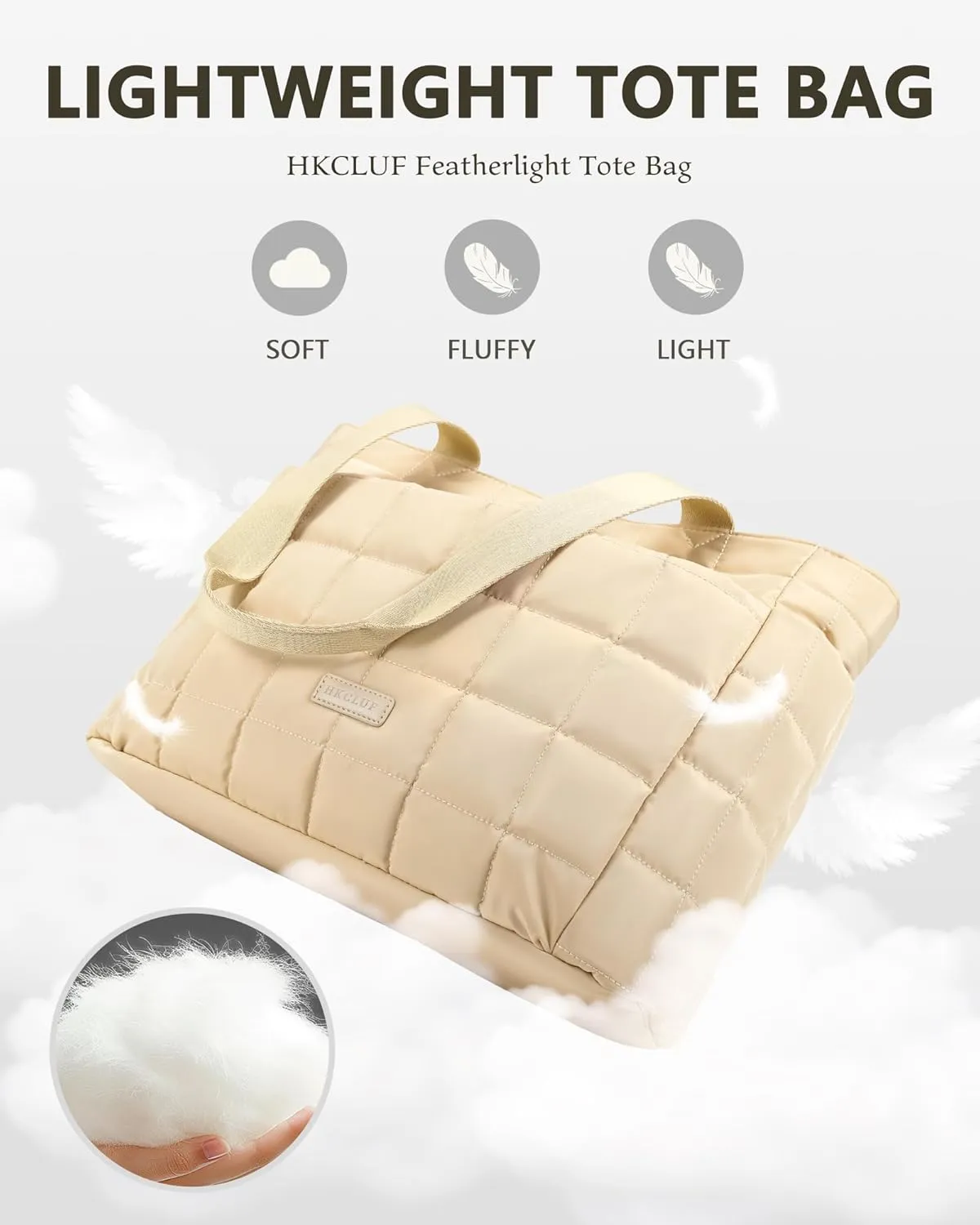 HKCLUF Quilted Puffer Tote Bag for Women 20L Lightweight Waterproof Large Work Travel Gym Tote Bag with Laptop Compartment