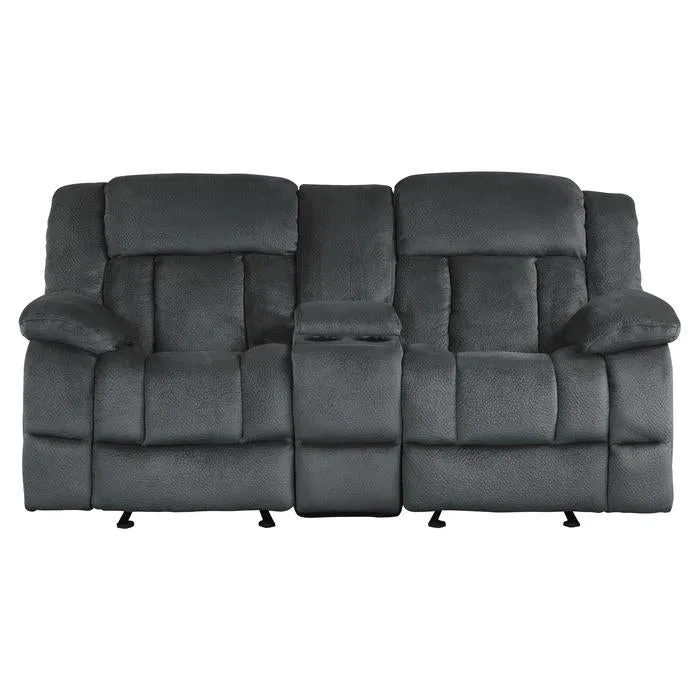 Homelegance Furniture Laurelton Double Glider Reclining Loveseat w/ Center Console in Charcoal 9636CC-2