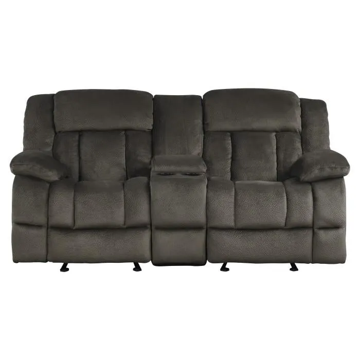 Homelegance Furniture Laurelton Double Glider Reclining Loveseat w/ Center Console in Chocolate 9636-2
