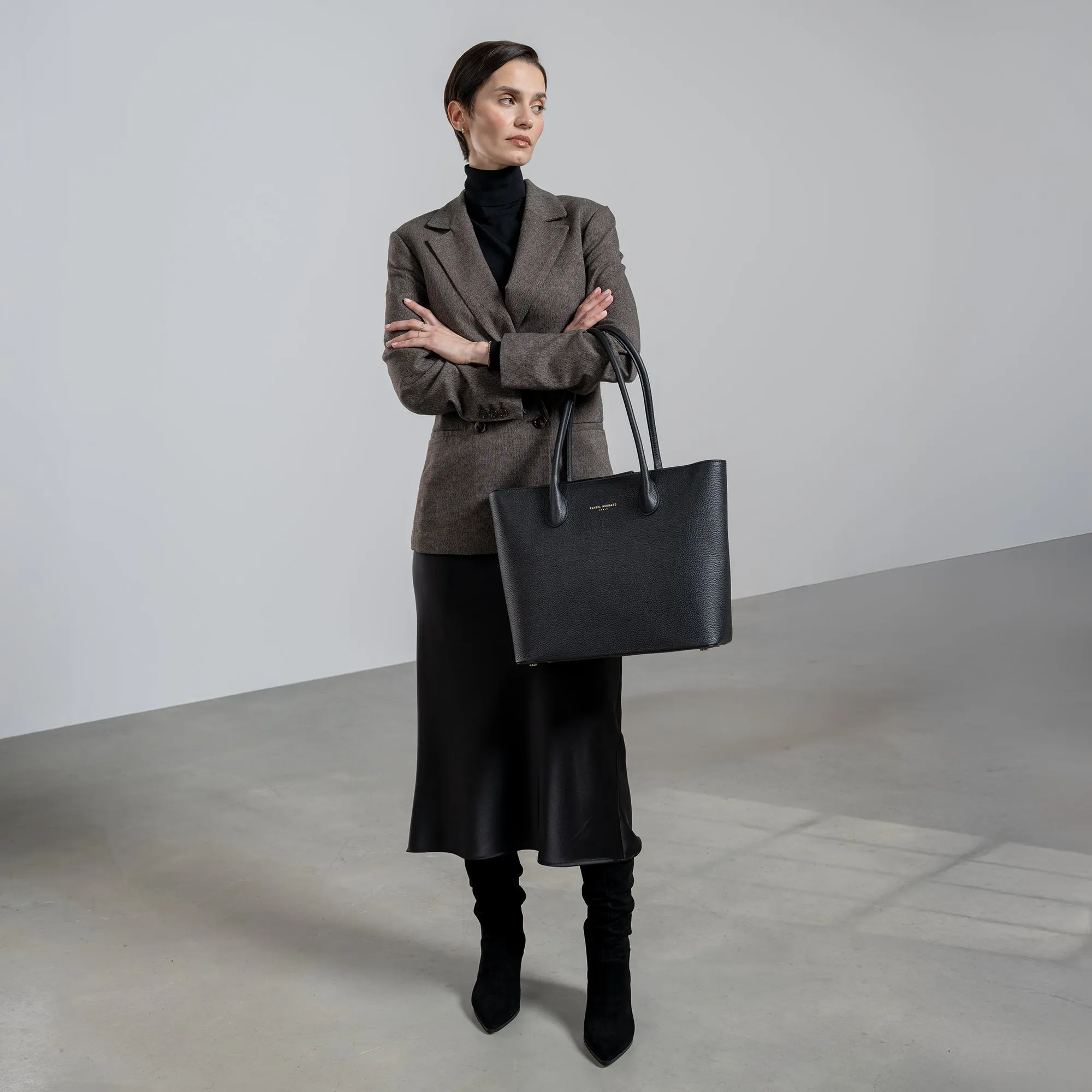Honoré Lysanne black calfskin leather shopper