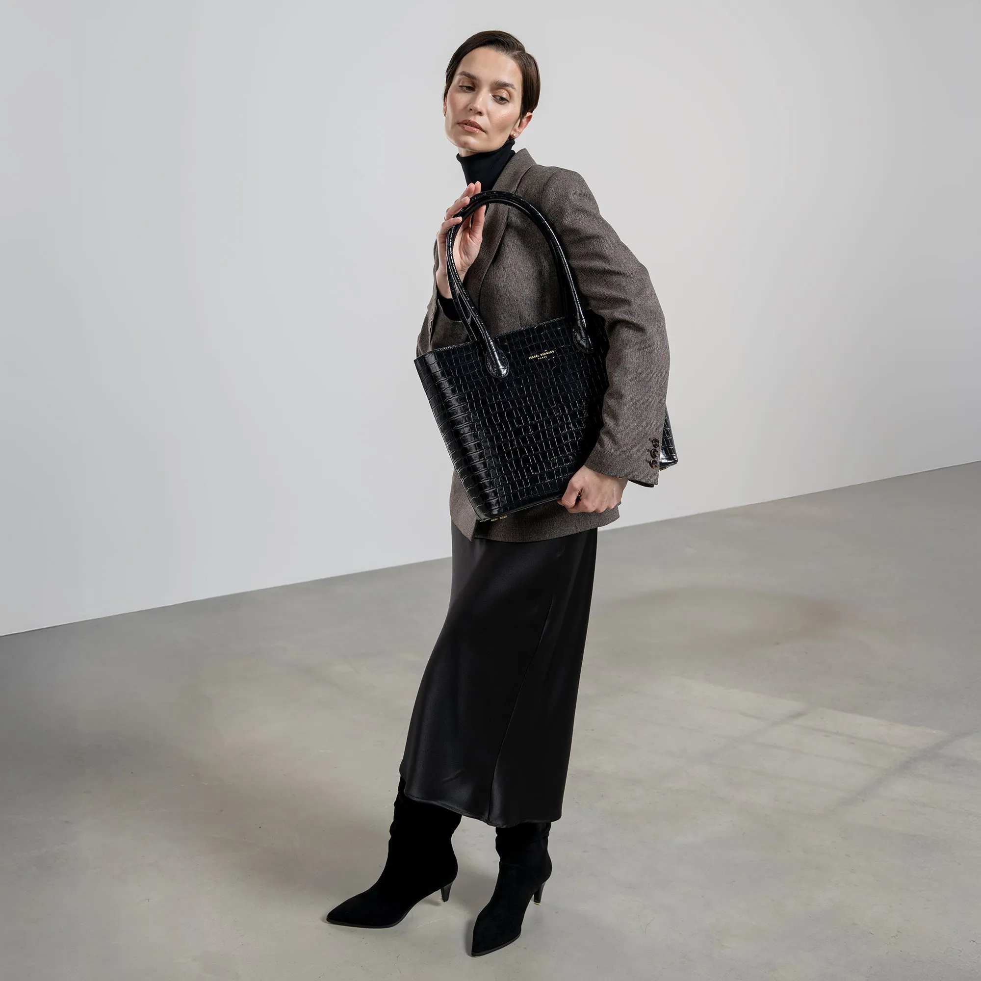 Honoré Lysanne croco black calfskin leather shopper