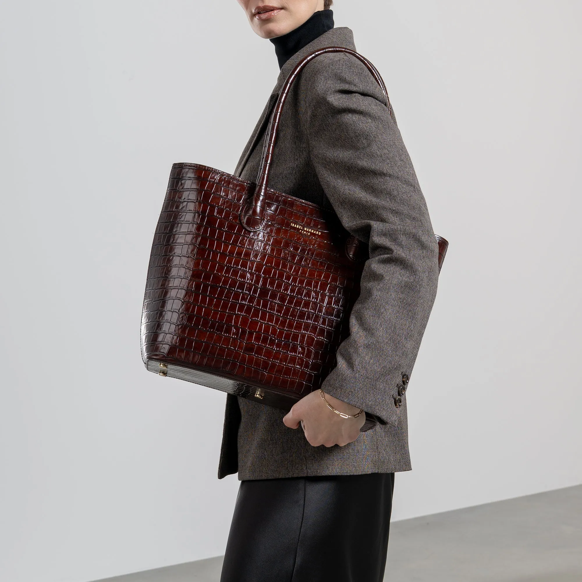 Honoré Lysanne croco brown calfskin leather shopper