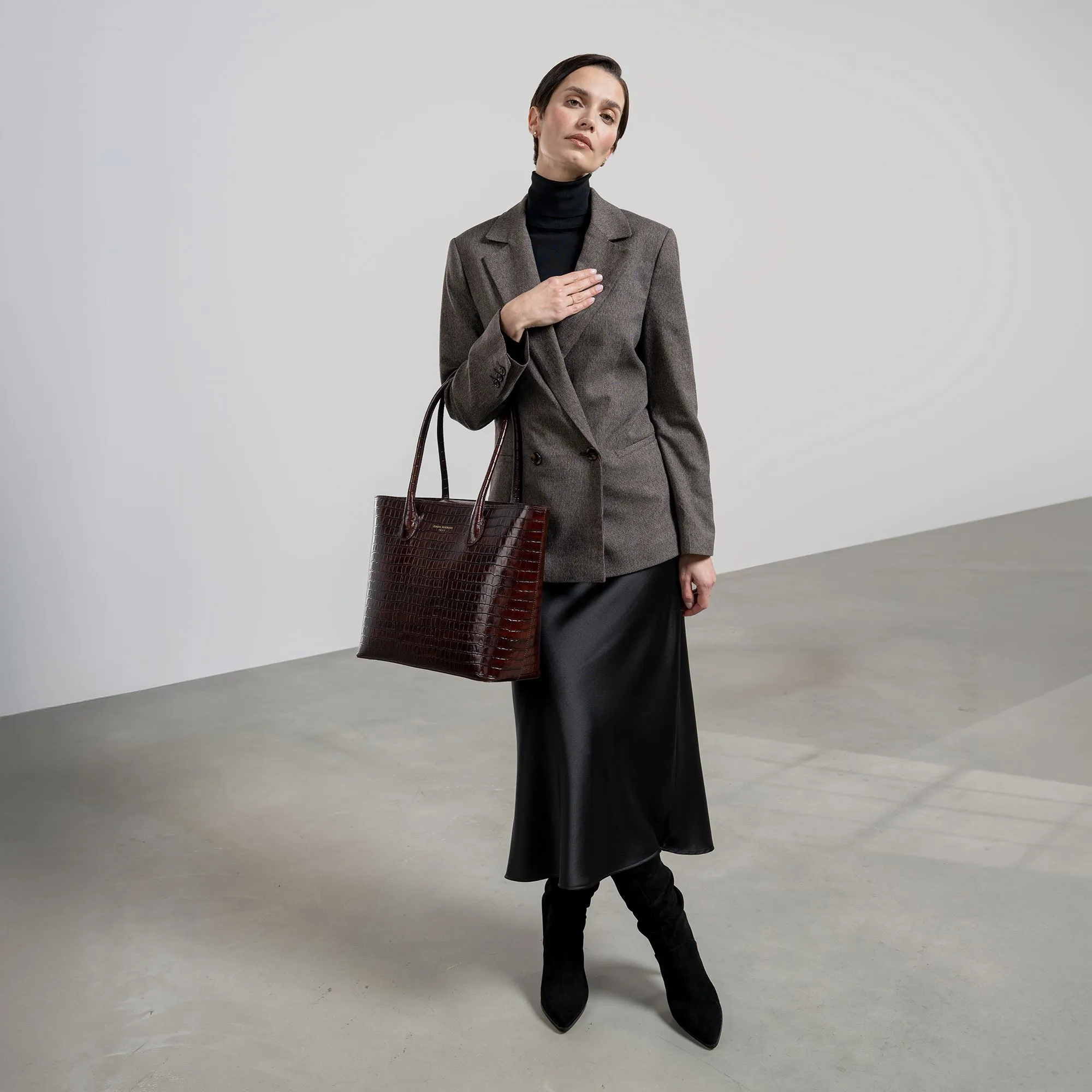 Honoré Lysanne croco brown calfskin leather shopper
