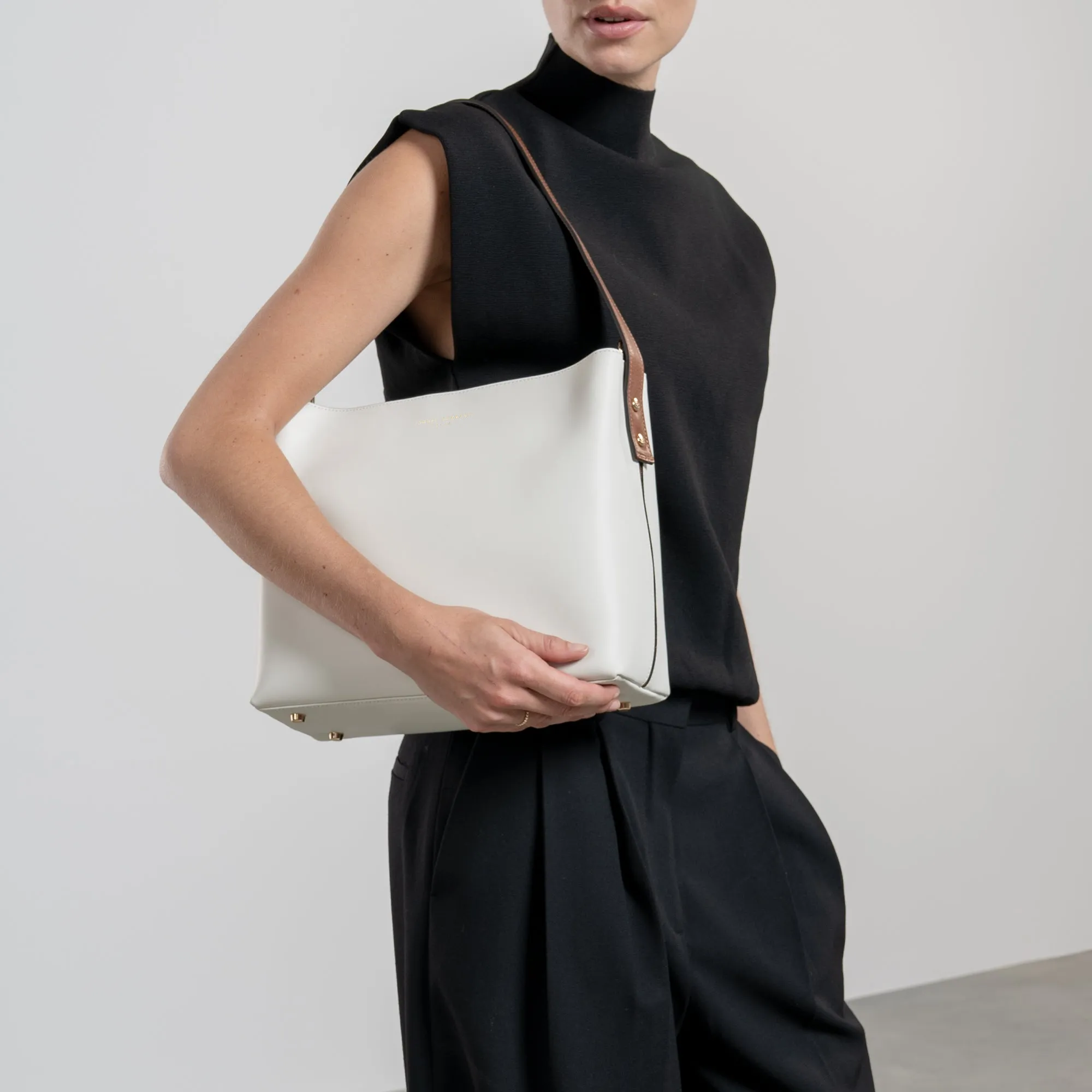 Honoré Adriane Midi white leather shoulder bag calfskin leather