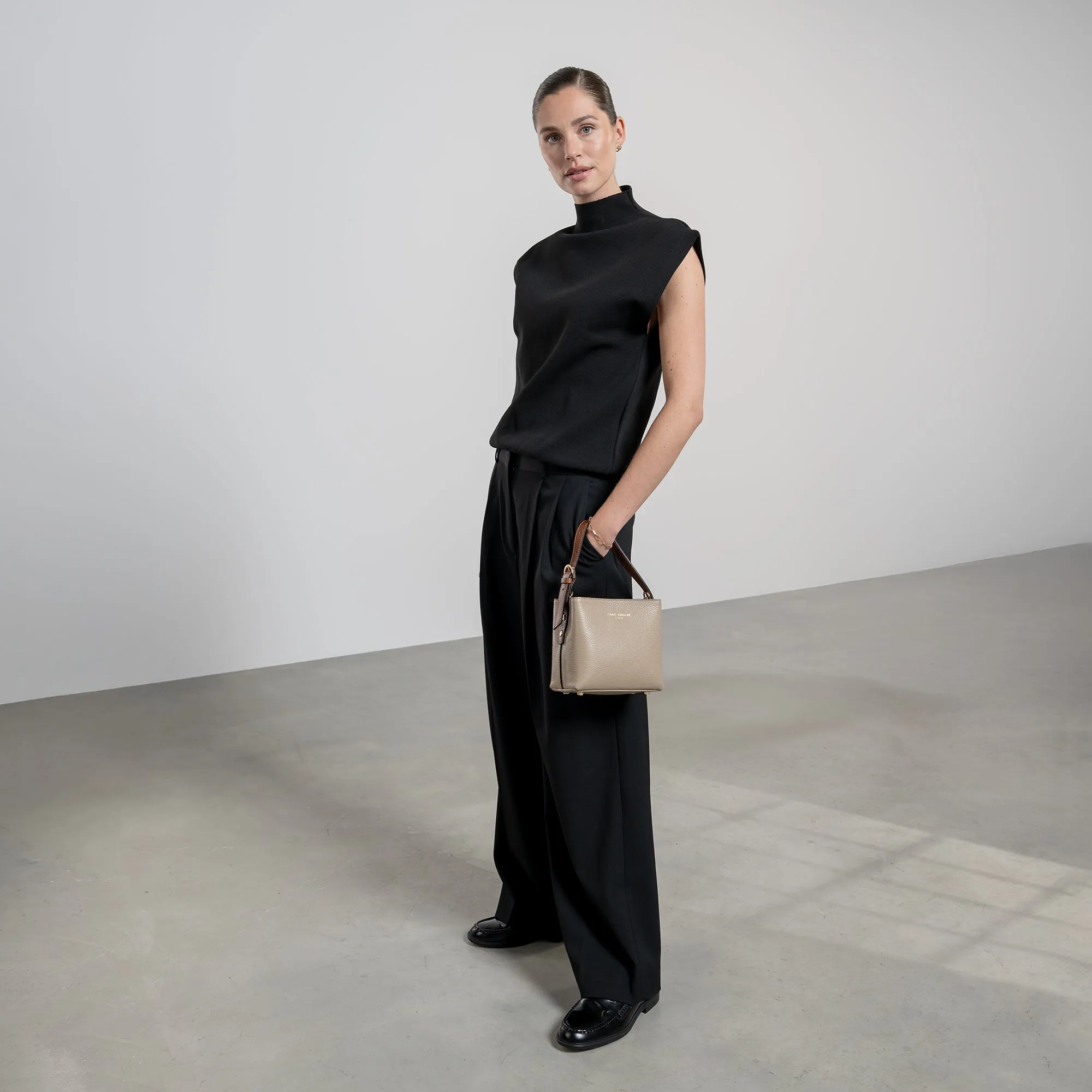 Honoré Adriane Mini taupe leather handbag calfskin leather
