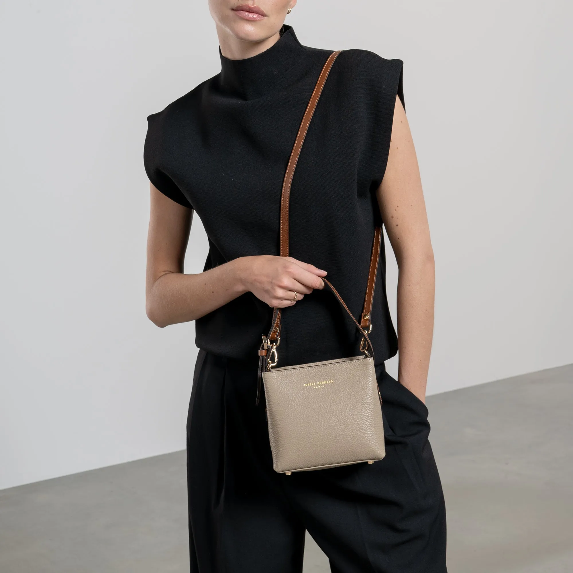 Honoré Adriane Mini taupe leather handbag calfskin leather