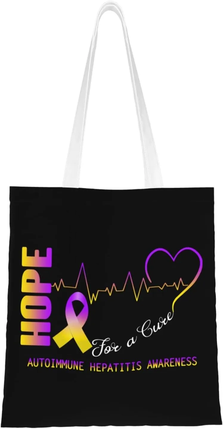 Hope For A Cure Autoimmune Hepatitis Awareness Tote Bag for Women Canvas Shopping Bags Reusable Beach Bag Grocery Bags Tote Shoulder Bag Gift Bags