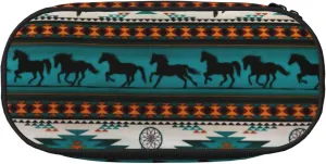 Horse Print Travel Friendly Pen Pouch Pencil Bag Zipper Stationery Makeup Tool Office Supplies