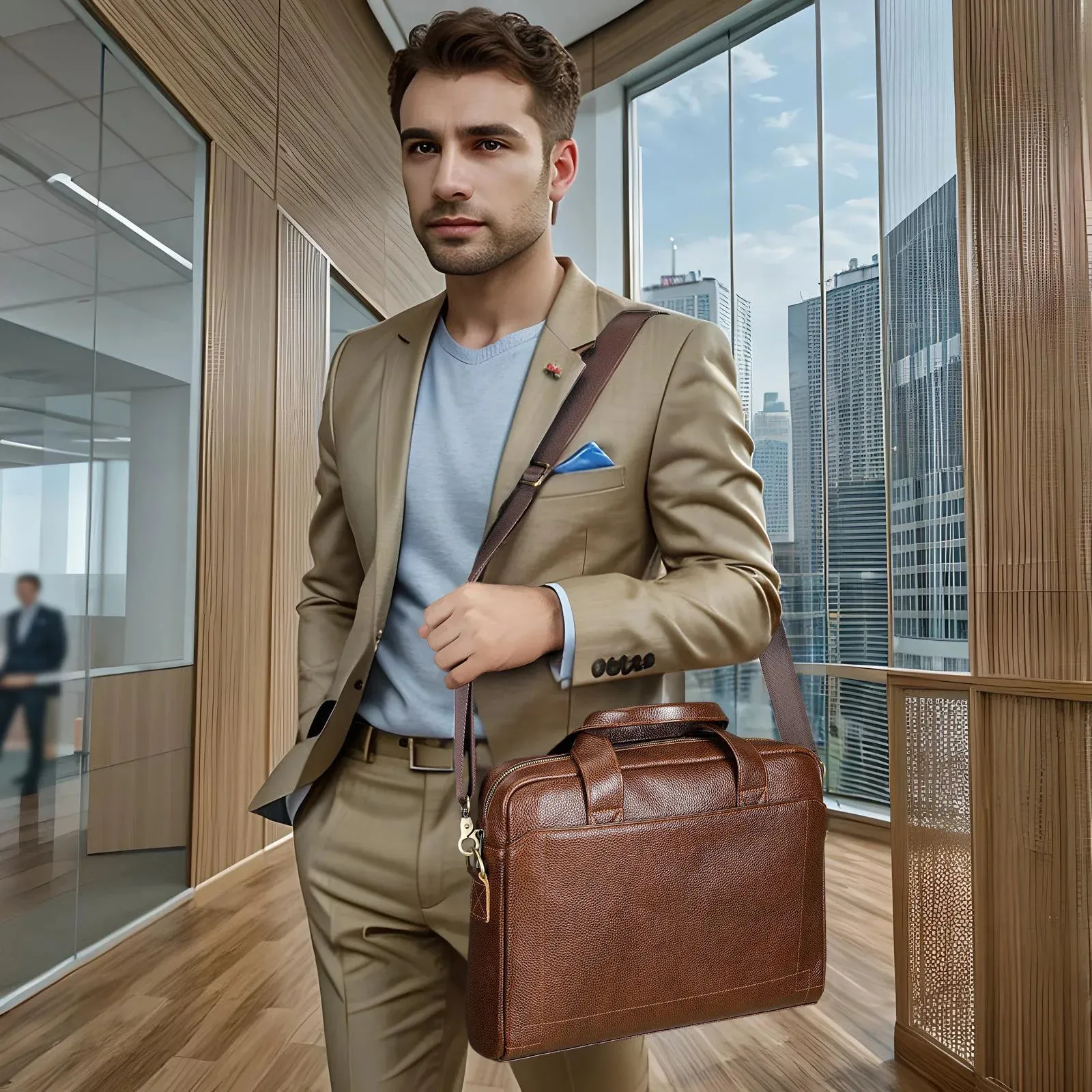 Hot Sell Men's Leather Briefcase Bag Genuine Cowhide Man Laptop Bag Business Handbags For Male Leather Tote Attache Case A4 Size