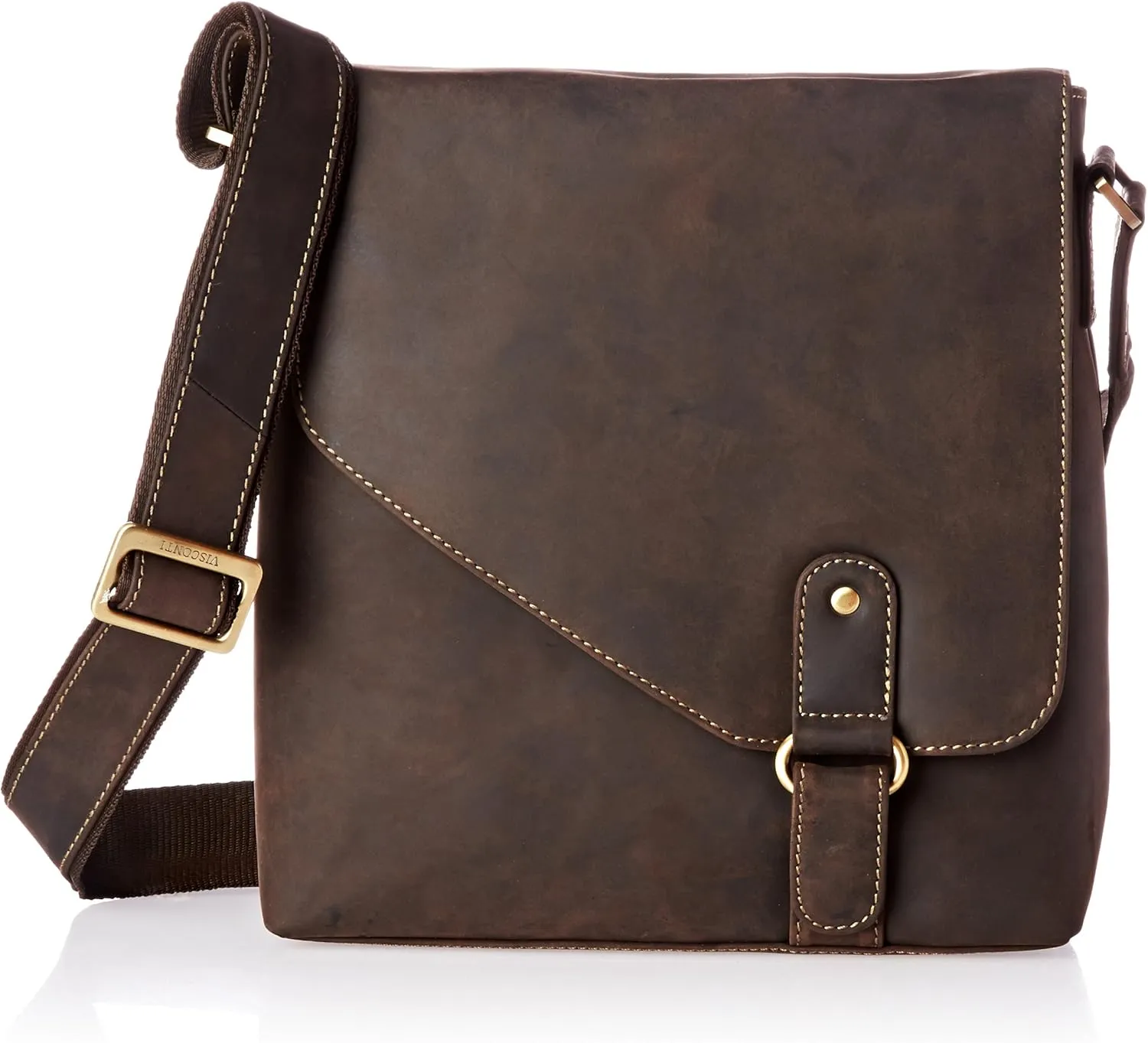 Hunter Oiled Distressed Leather Messenger Shoulder Bag, Brown, One Size