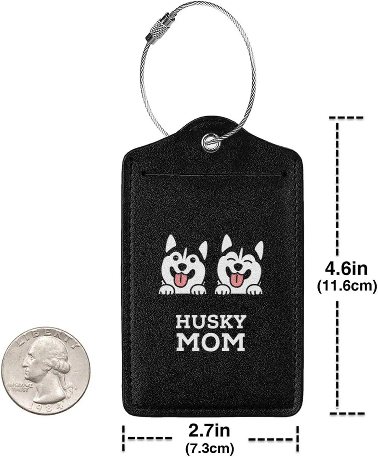 Husky Mom Leather Baggage Bag Luggage Tags with Stainless Steel Loop and Privacy Cover