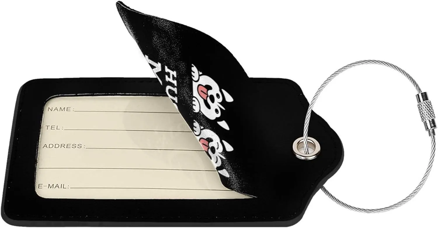 Husky Mom Leather Baggage Bag Luggage Tags with Stainless Steel Loop and Privacy Cover